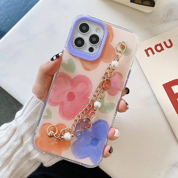 For iPhone 12 mini Flower Pattern + Bracelet TPU Phone Protective Case