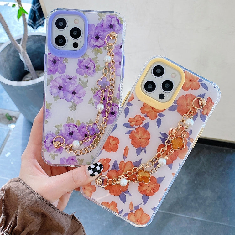 For iPhone 12 mini Flower Pattern + Bracelet TPU Phone Protective Case