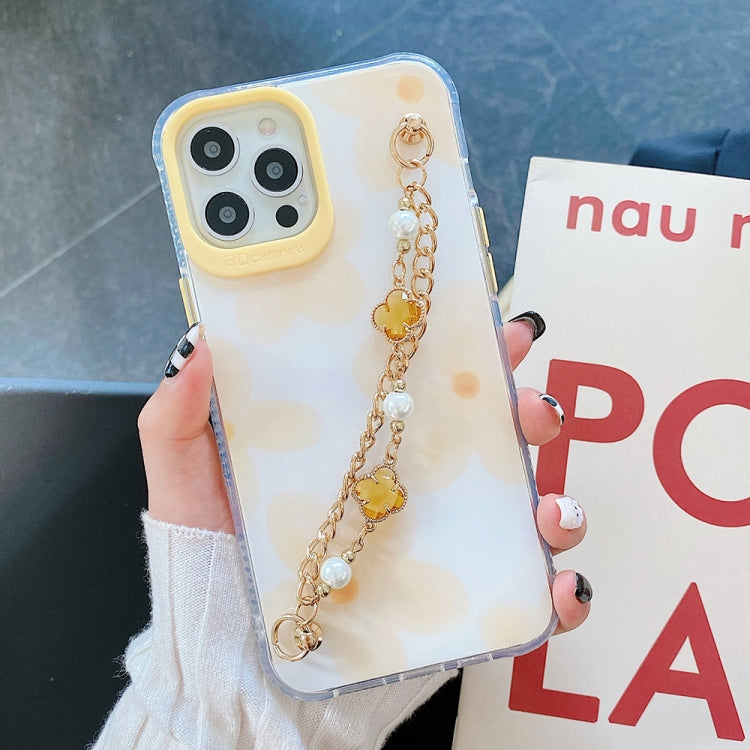 For iPhone 12 / 12 Pro Flower Pattern + Bracelet TPU Phone Protective Case