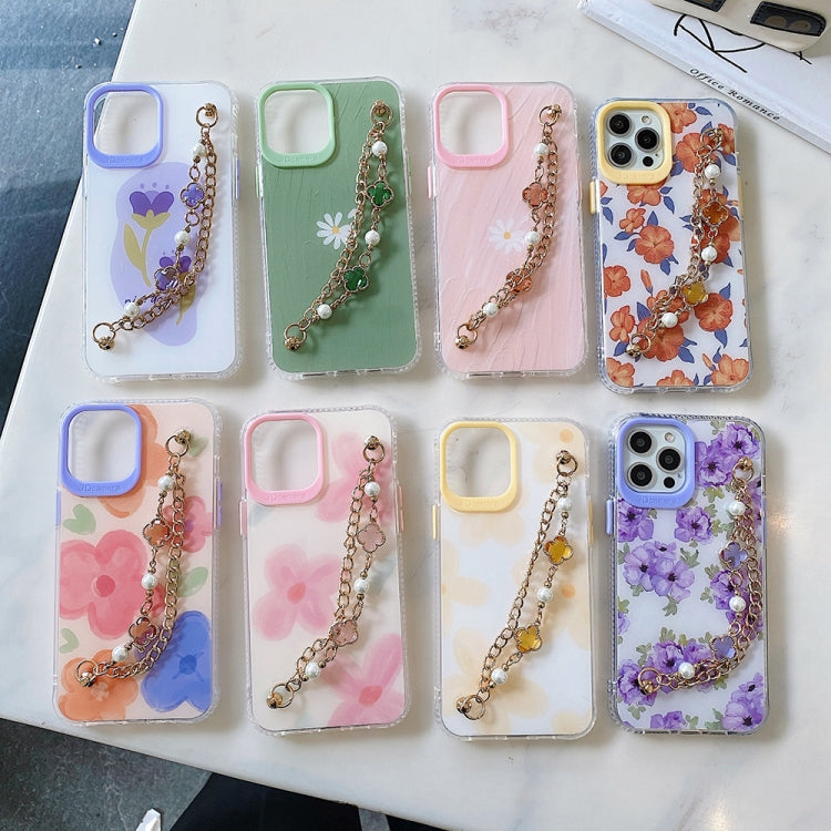 For iPhone 12 / 12 Pro Flower Pattern + Bracelet TPU Phone Protective Case
