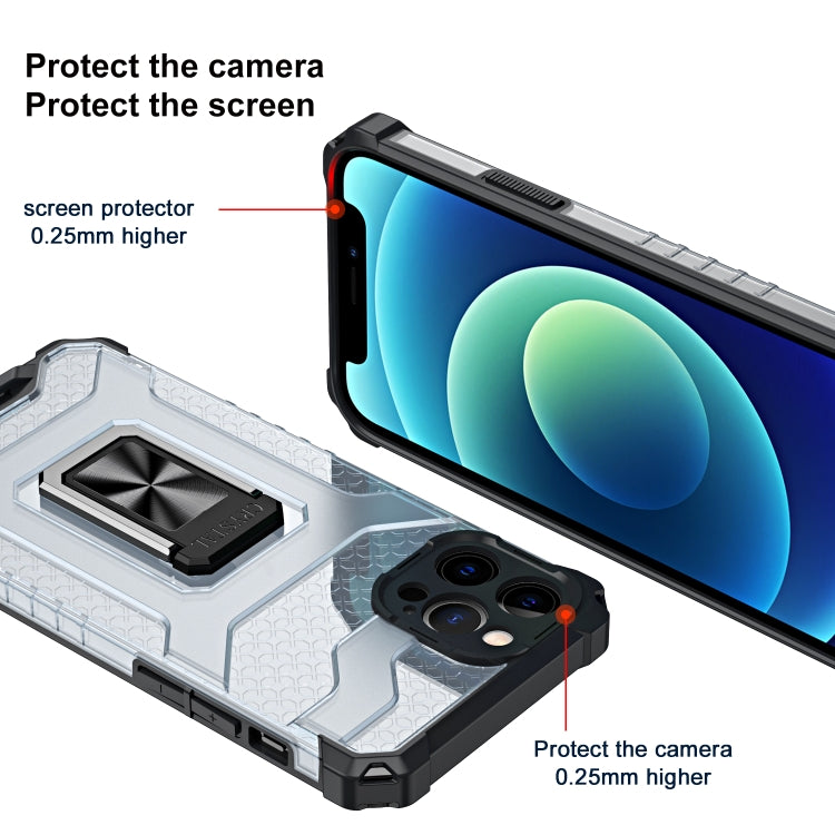 For iPhone 12 Pro Armor Clear PC + TPU Shockproof Case with Metal Ring Holder
