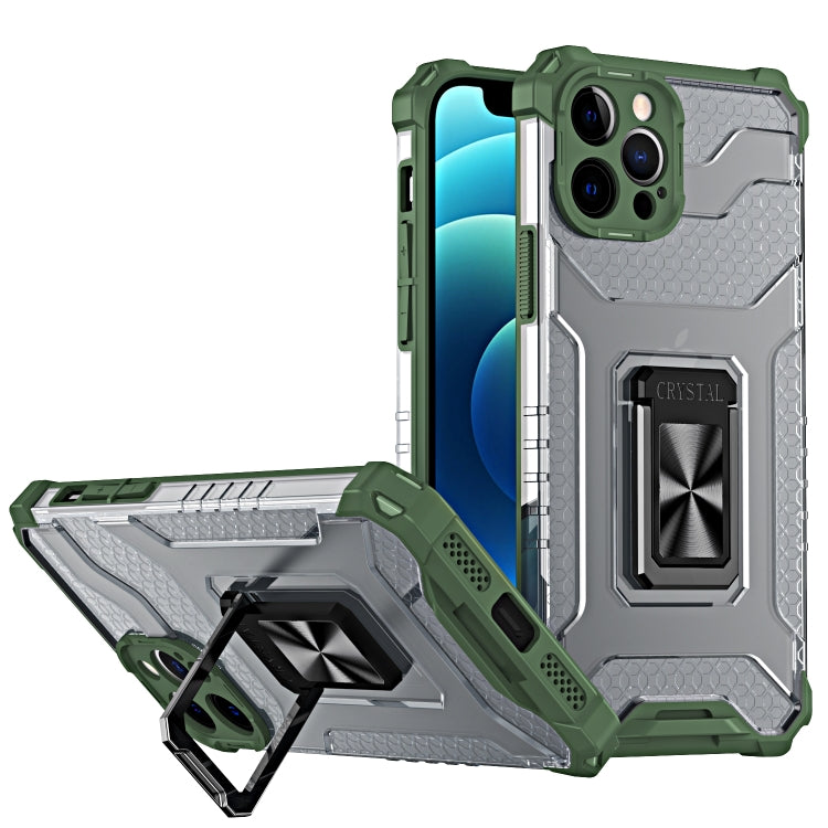 For iPhone 12 Pro Armor Clear PC + TPU Shockproof Case with Metal Ring Holder