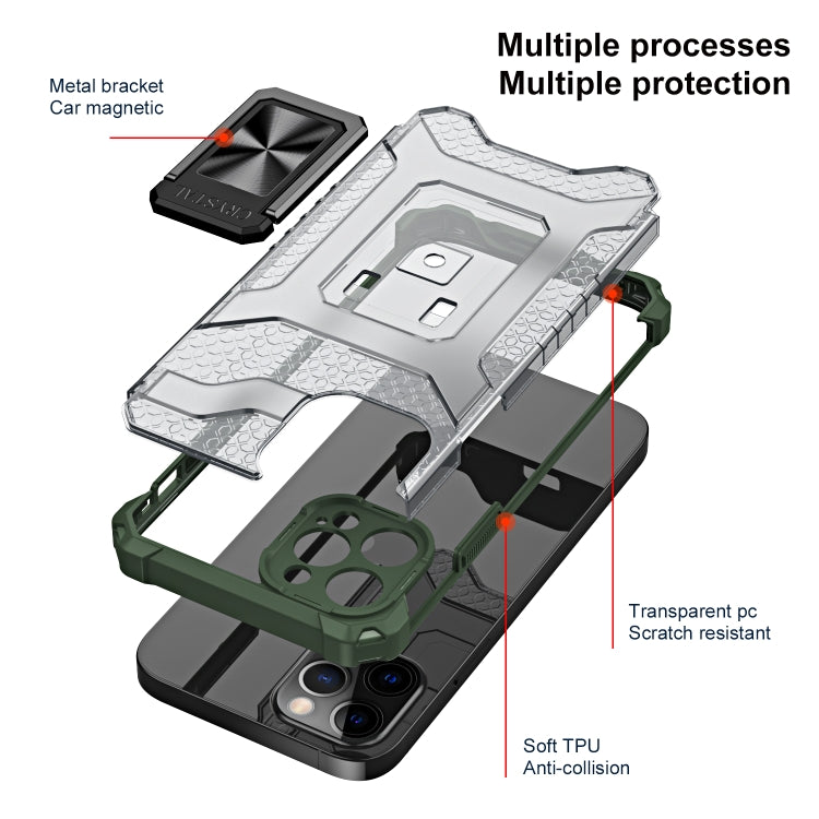 For iPhone 12 Pro Armor Clear PC + TPU Shockproof Case with Metal Ring Holder