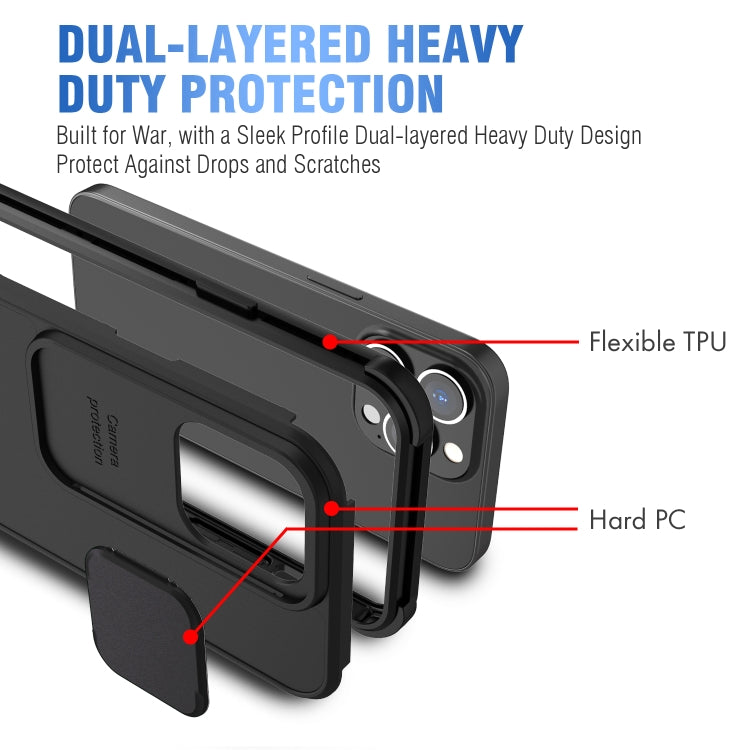 For iPhone 13 Up and Down Sliding Camera Cover Design Shockproof TPU + PC Protective Case