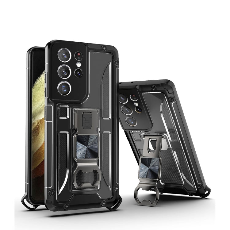 PC + TPU Shockproof Protective Case with Corkscrew Holder For Samsung Galaxy S21 Ultra 5G