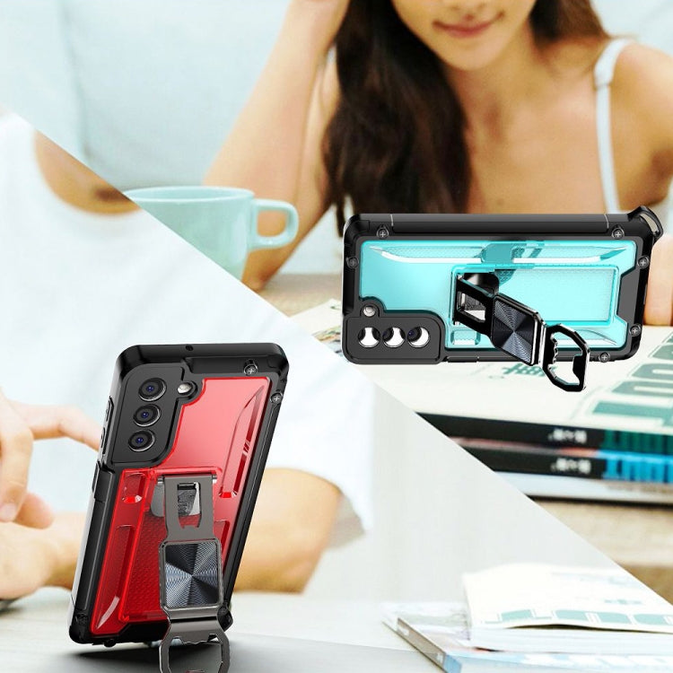 PC + TPU Shockproof Protective Case with Corkscrew Holder For Samsung Galaxy S21 FE