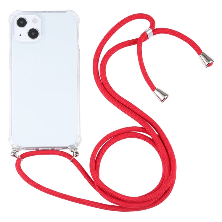 For iPhone 13 Four-corner Shockproof Transparent TPU Protective Case with Lanyard