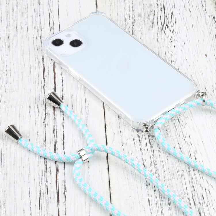 For iPhone 13 Four-corner Shockproof Transparent TPU Protective Case with Lanyard