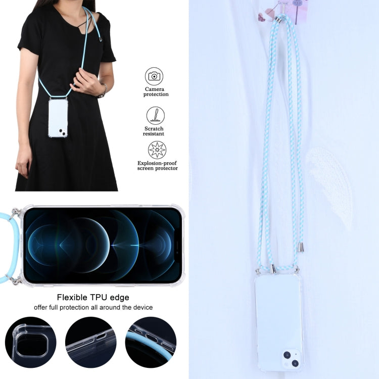 For iPhone 13 Four-corner Shockproof Transparent TPU Protective Case with Lanyard