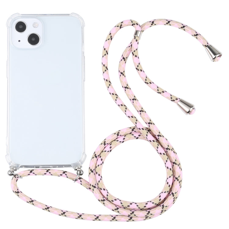 For iPhone 13 Four-corner Shockproof Transparent TPU Protective Case with Lanyard