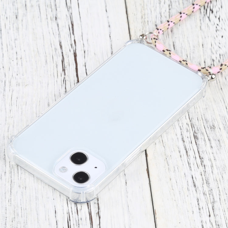 For iPhone 13 Four-corner Shockproof Transparent TPU Protective Case with Lanyard