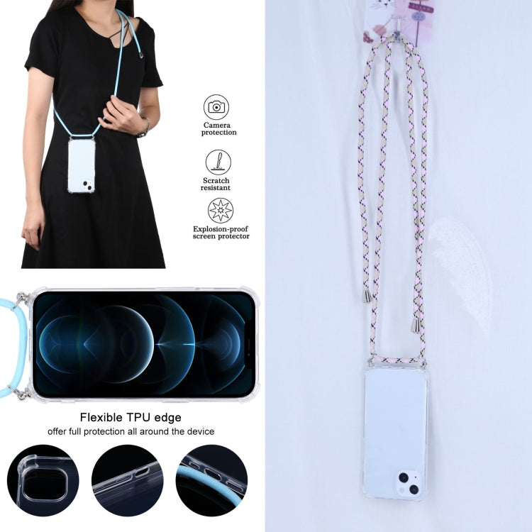 For iPhone 13 Four-corner Shockproof Transparent TPU Protective Case with Lanyard