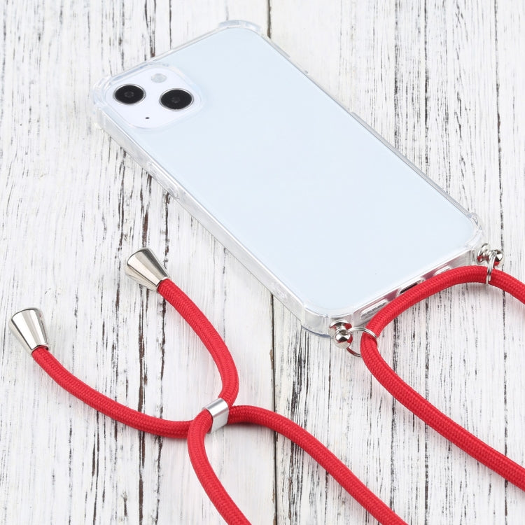 For iPhone 13 Four-corner Shockproof Transparent TPU Protective Case with Lanyard
