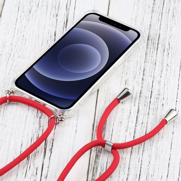 For iPhone 13 Four-corner Shockproof Transparent TPU Protective Case with Lanyard