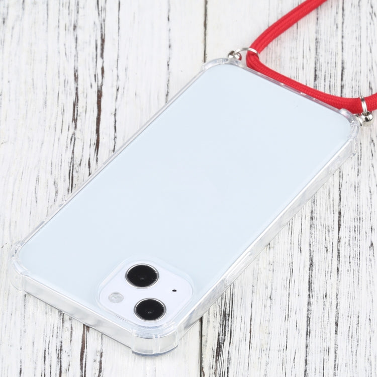 For iPhone 13 Four-corner Shockproof Transparent TPU Protective Case with Lanyard