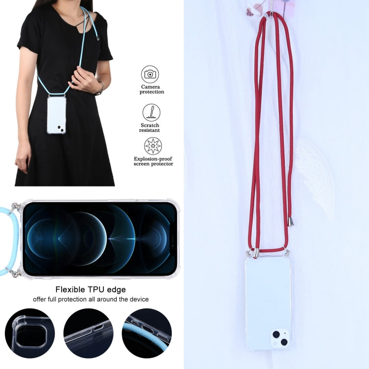 For iPhone 13 Four-corner Shockproof Transparent TPU Protective Case with Lanyard