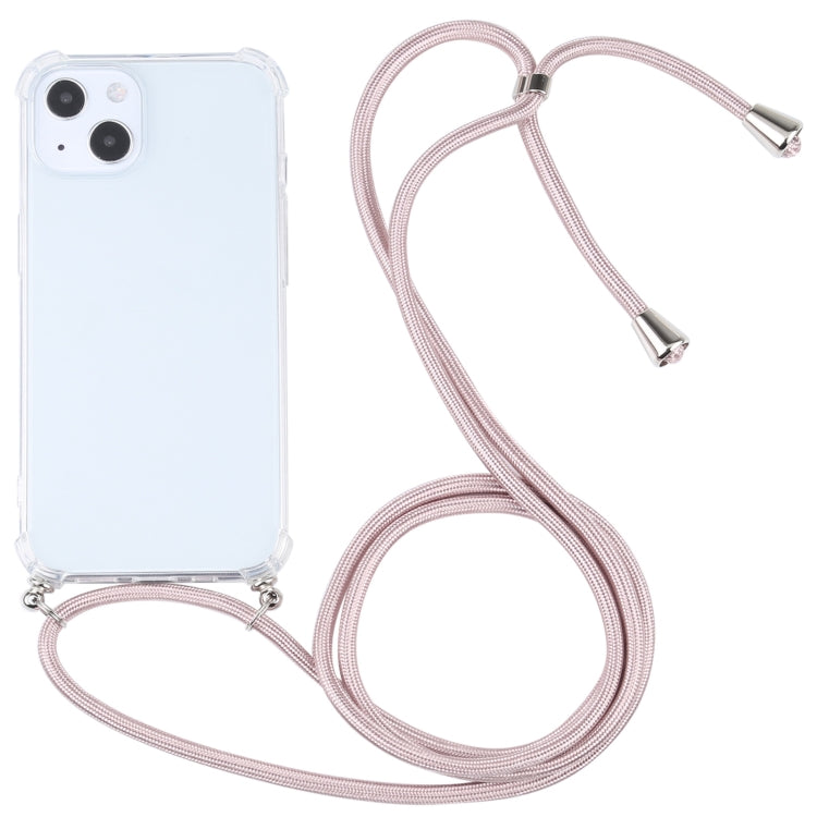 For iPhone 13 Four-corner Shockproof Transparent TPU Protective Case with Lanyard
