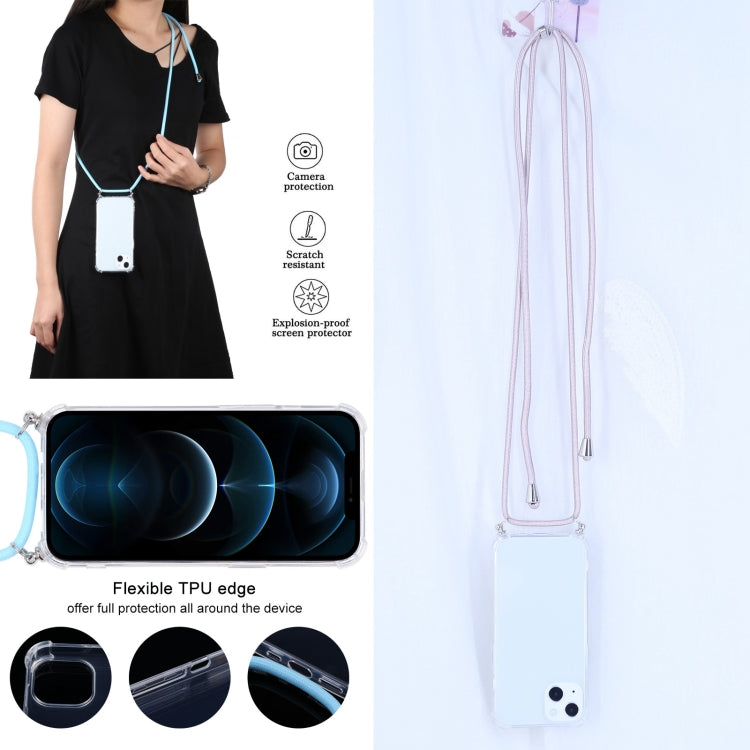 For iPhone 13 Four-corner Shockproof Transparent TPU Protective Case with Lanyard