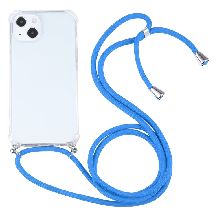 For iPhone 13 Four-corner Shockproof Transparent TPU Protective Case with Lanyard
