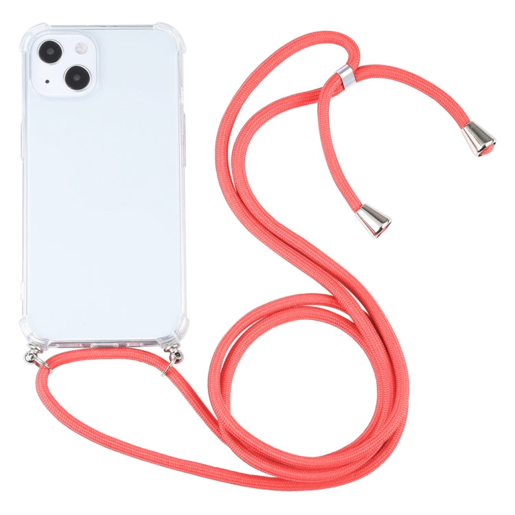 For iPhone 13 Four-corner Shockproof Transparent TPU Protective Case with Lanyard