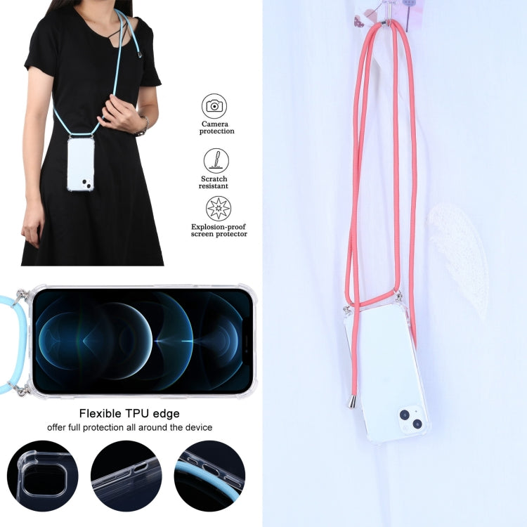 For iPhone 13 Four-corner Shockproof Transparent TPU Protective Case with Lanyard