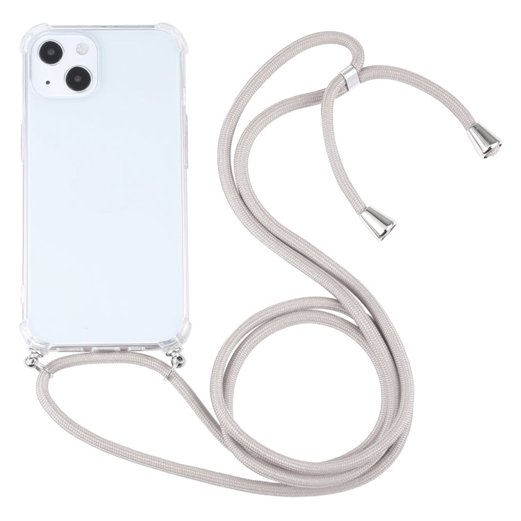 For iPhone 13 Four-corner Shockproof Transparent TPU Protective Case with Lanyard