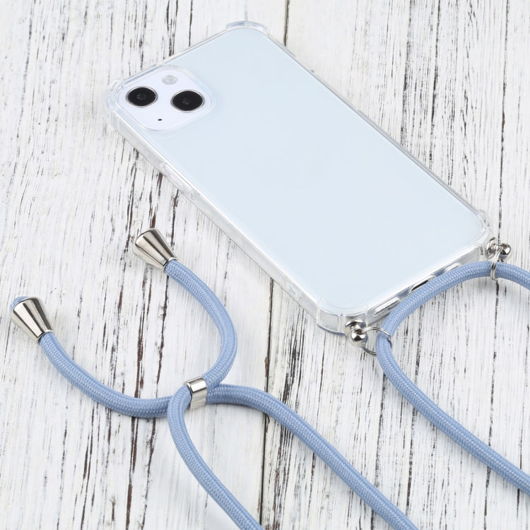For iPhone 13 Four-corner Shockproof Transparent TPU Protective Case with Lanyard
