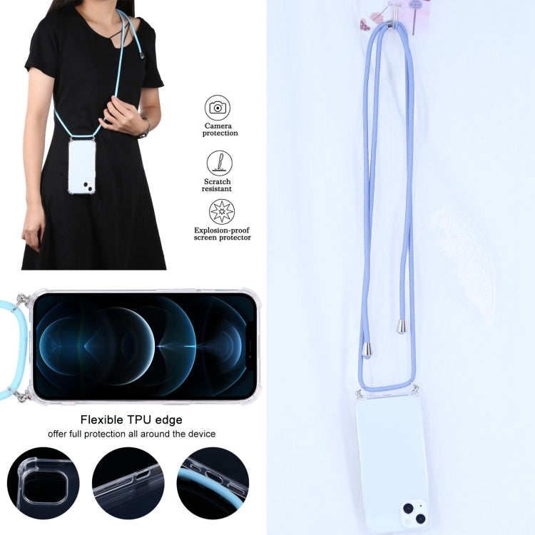 For iPhone 13 Four-corner Shockproof Transparent TPU Protective Case with Lanyard