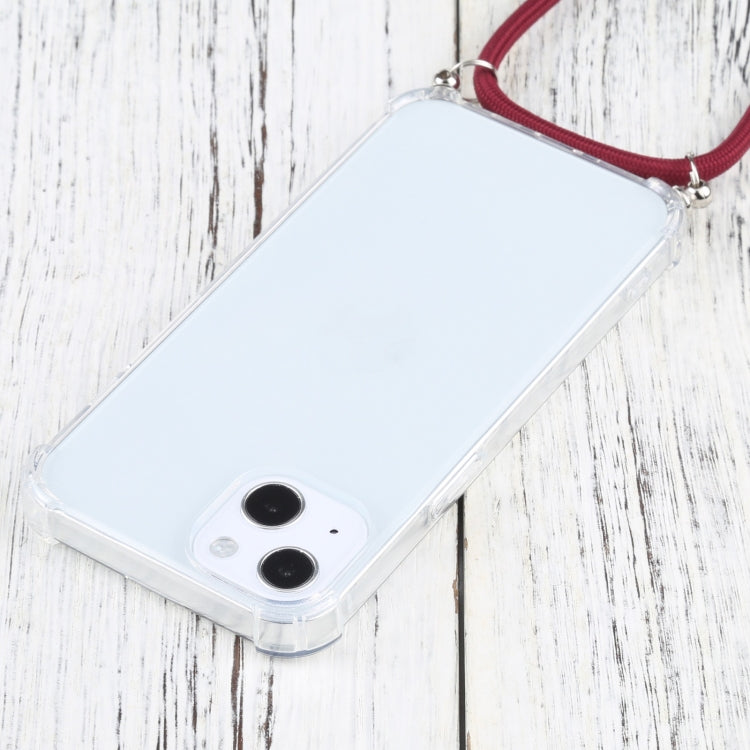 For iPhone 13 Four-corner Shockproof Transparent TPU Protective Case with Lanyard