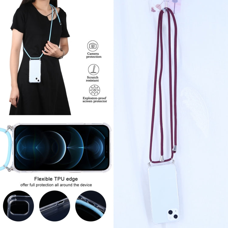 For iPhone 13 Four-corner Shockproof Transparent TPU Protective Case with Lanyard