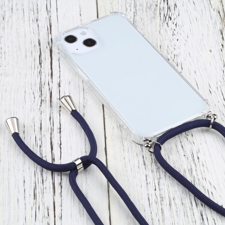For iPhone 13 Four-corner Shockproof Transparent TPU Protective Case with Lanyard