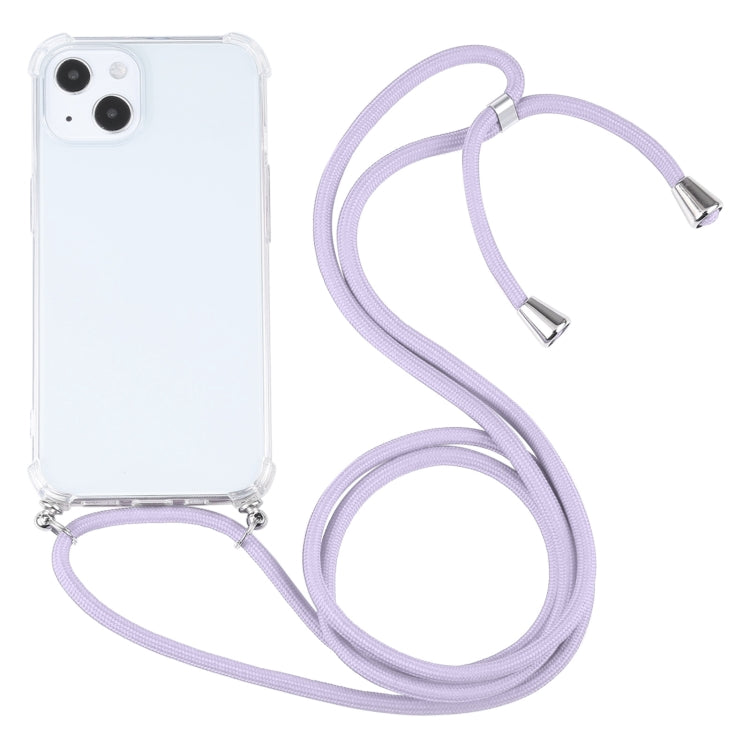 For iPhone 13 Four-corner Shockproof Transparent TPU Protective Case with Lanyard