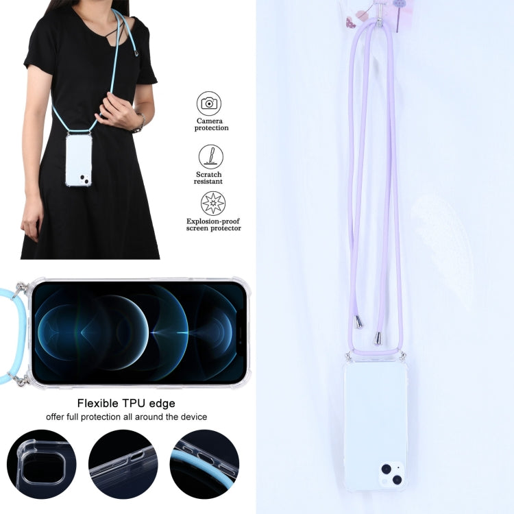 For iPhone 13 Four-corner Shockproof Transparent TPU Protective Case with Lanyard