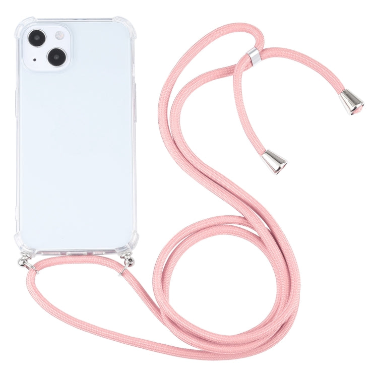 For iPhone 13 Four-corner Shockproof Transparent TPU Protective Case with Lanyard