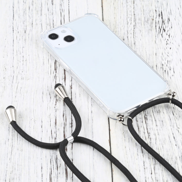 For iPhone 13 Four-corner Shockproof Transparent TPU Protective Case with Lanyard