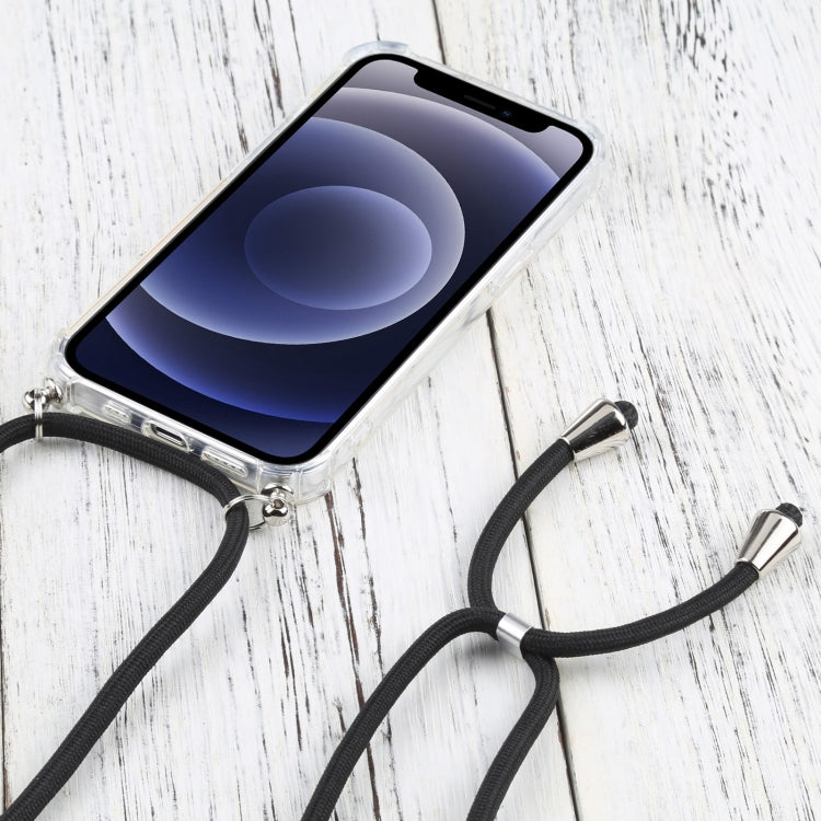 For iPhone 13 Four-corner Shockproof Transparent TPU Protective Case with Lanyard