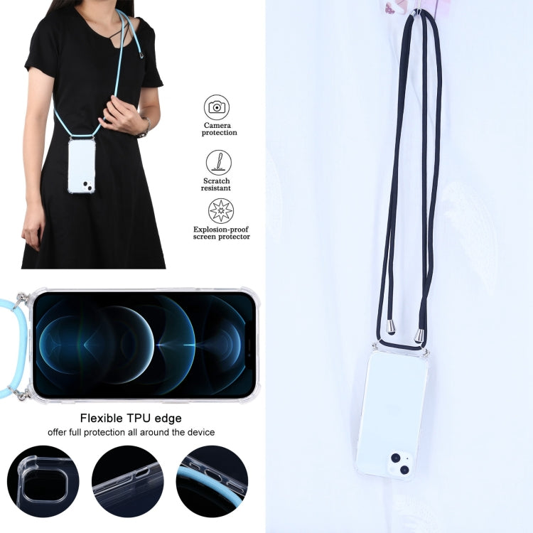 For iPhone 13 Four-corner Shockproof Transparent TPU Protective Case with Lanyard