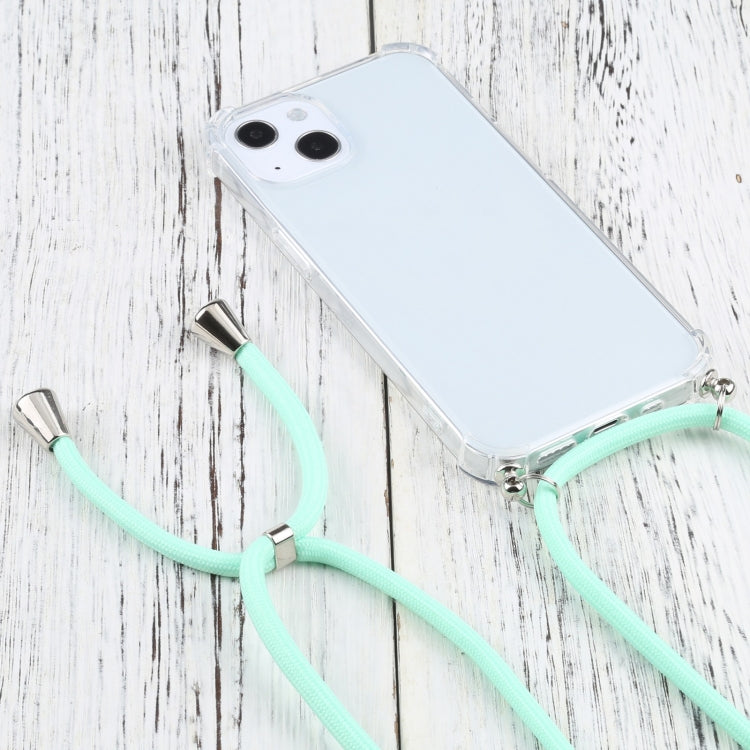 For iPhone 13 Four-corner Shockproof Transparent TPU Protective Case with Lanyard