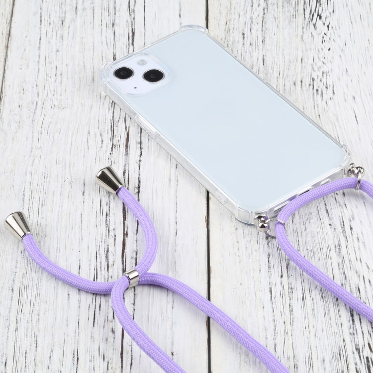 For iPhone 13 Four-corner Shockproof Transparent TPU Protective Case with Lanyard
