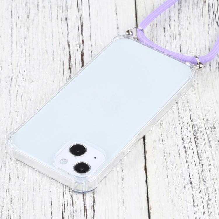 For iPhone 13 Four-corner Shockproof Transparent TPU Protective Case with Lanyard