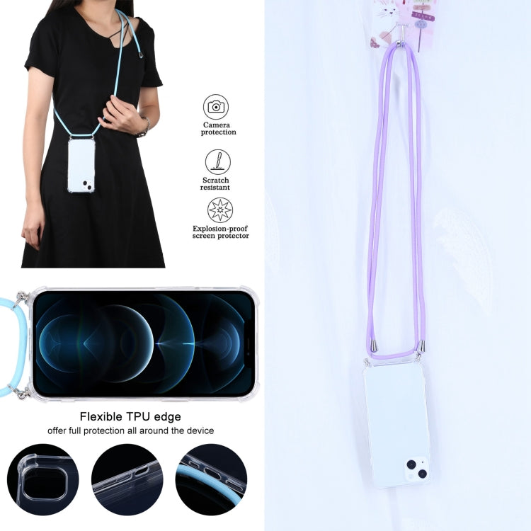 For iPhone 13 Four-corner Shockproof Transparent TPU Protective Case with Lanyard
