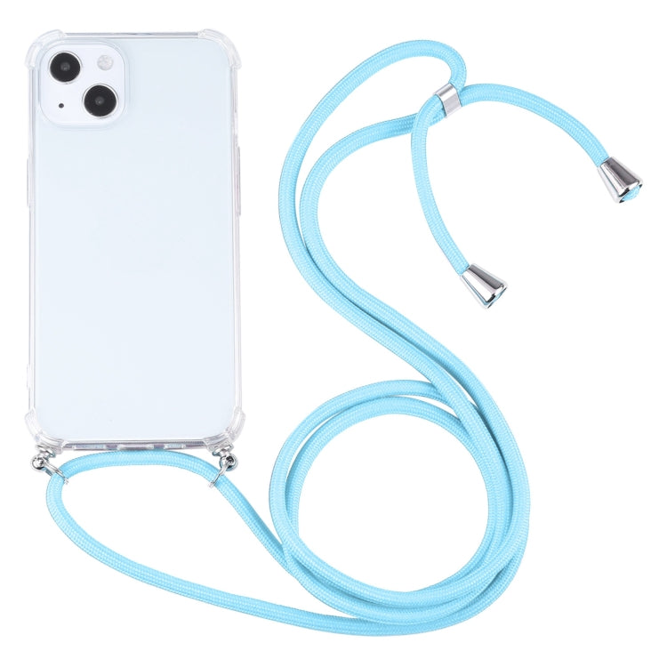 For iPhone 13 Four-corner Shockproof Transparent TPU Protective Case with Lanyard