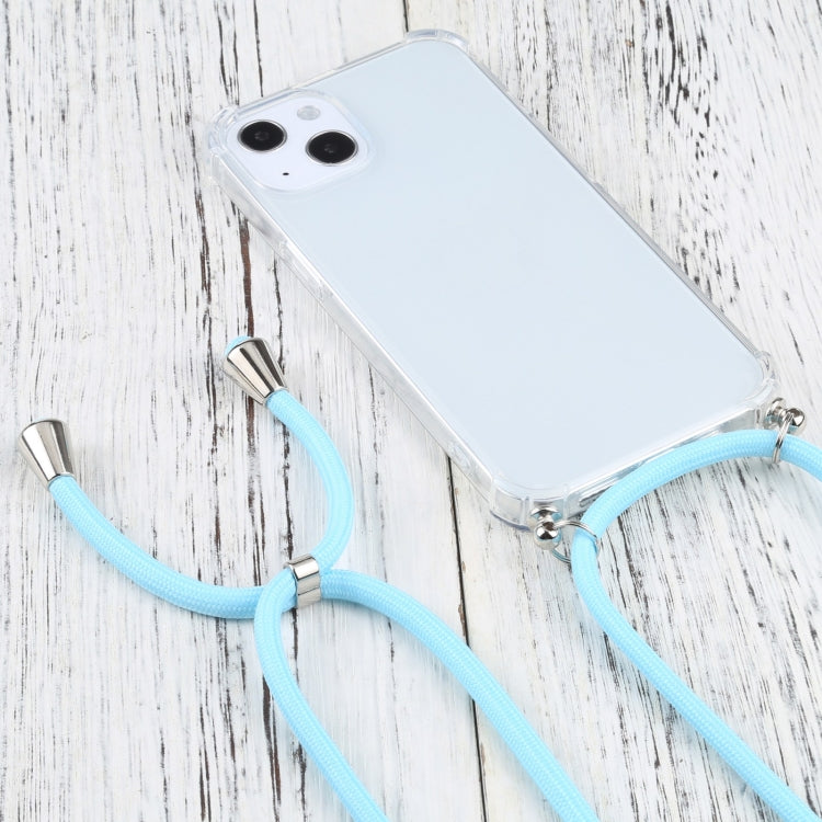 For iPhone 13 Four-corner Shockproof Transparent TPU Protective Case with Lanyard