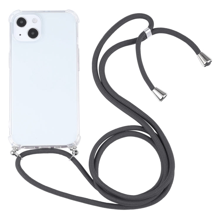 For iPhone 13 Four-corner Shockproof Transparent TPU Protective Case with Lanyard