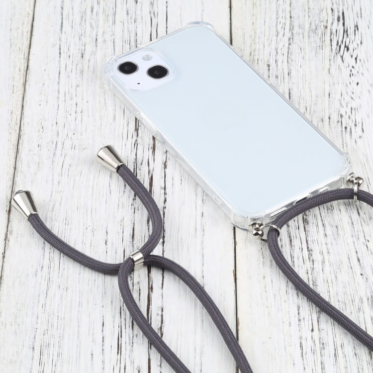 For iPhone 13 Four-corner Shockproof Transparent TPU Protective Case with Lanyard