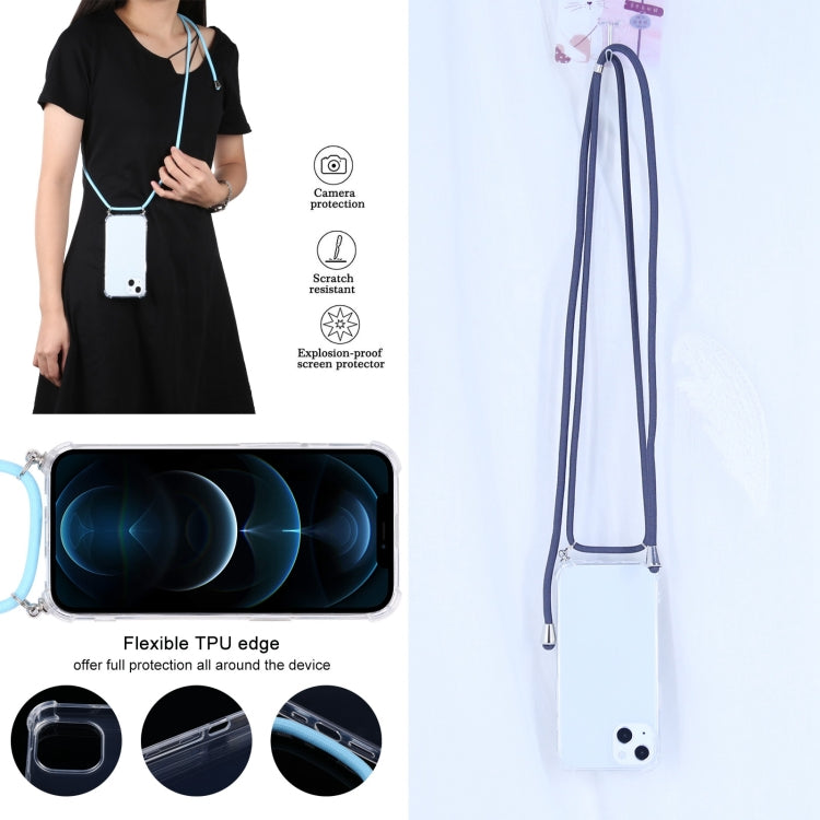 For iPhone 13 Four-corner Shockproof Transparent TPU Protective Case with Lanyard