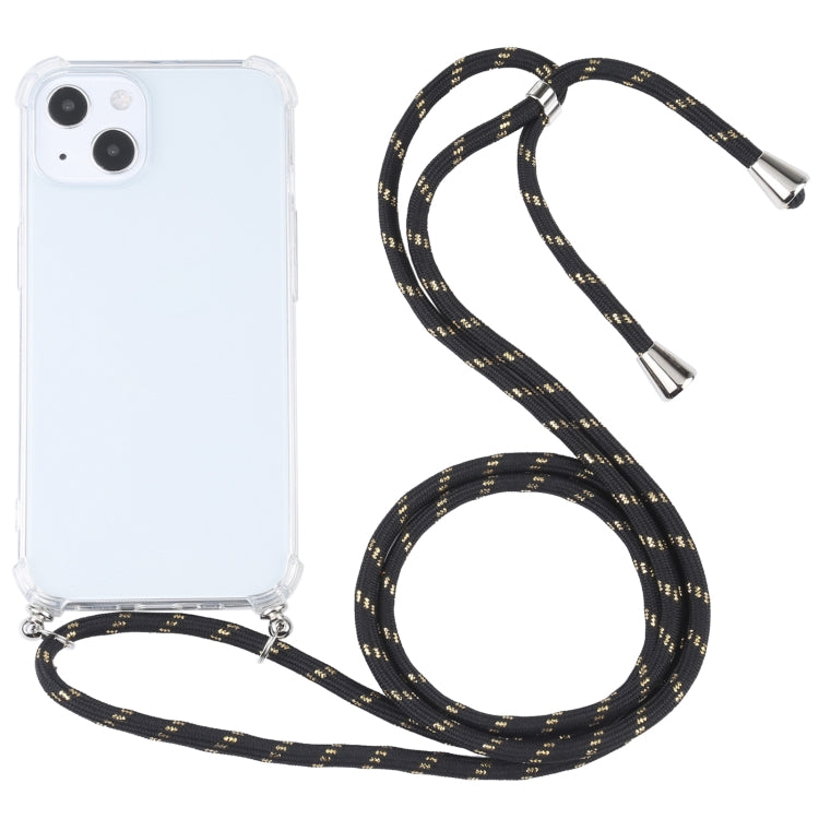 For iPhone 13 Four-corner Shockproof Transparent TPU Protective Case with Lanyard