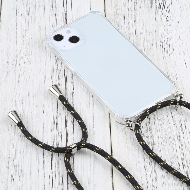 For iPhone 13 Four-corner Shockproof Transparent TPU Protective Case with Lanyard
