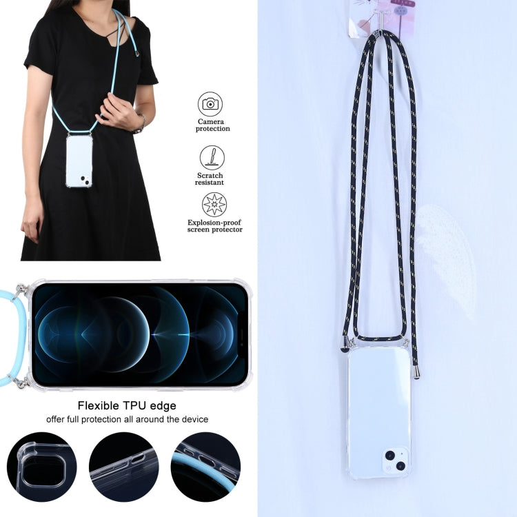 For iPhone 13 Four-corner Shockproof Transparent TPU Protective Case with Lanyard