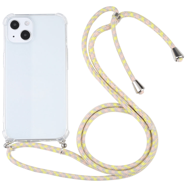 For iPhone 13 Four-corner Shockproof Transparent TPU Protective Case with Lanyard